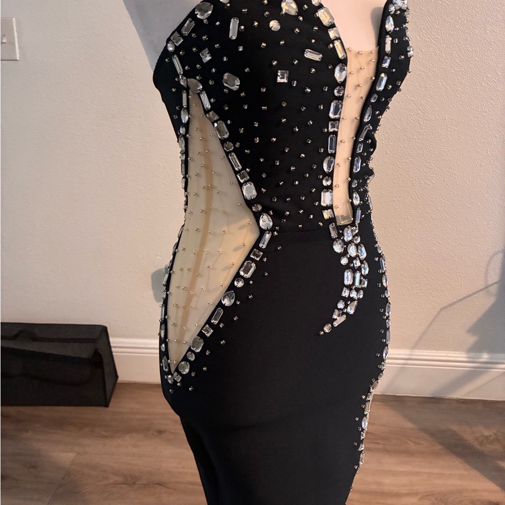 Amanda Uprichard Black and Cream Strapless Dress